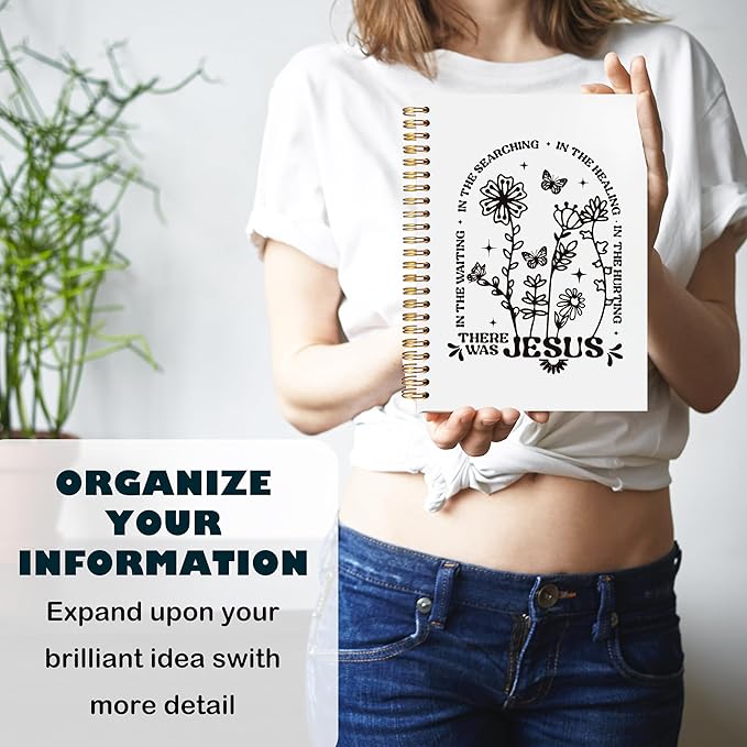 BearCake Boho Floral Christian Notebook Journal, Christian Gifts for Women, Bible Notebooks for Note Taking, Bible Journaling Notebook, Where the Jesus Hardcover Spiral Notebook 5.5x8.3 white