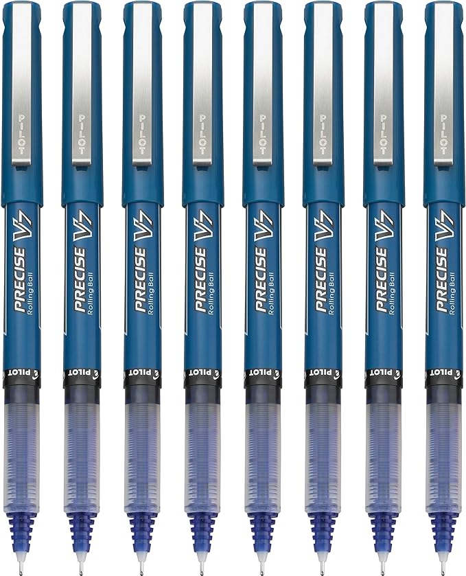 Pilot, Precise V7, Capped Liquid Ink Rollerball Pens, Fine Point 0.7 mm, Blue Ink Pens, Pack of 8 - Ideal for School, Journaling & Office Writing