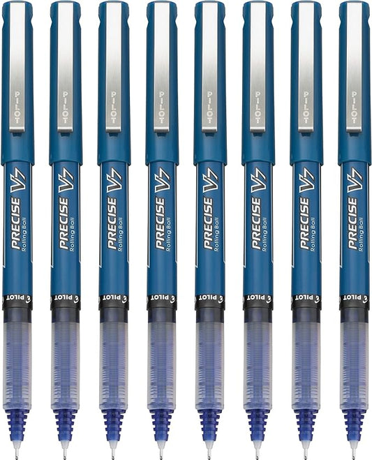 Pilot, Precise V7, Capped Liquid Ink Rollerball Pens, Fine Point 0.7 mm, Blue Ink Pens, Pack of 8 - Ideal for School, Journaling & Office Writing