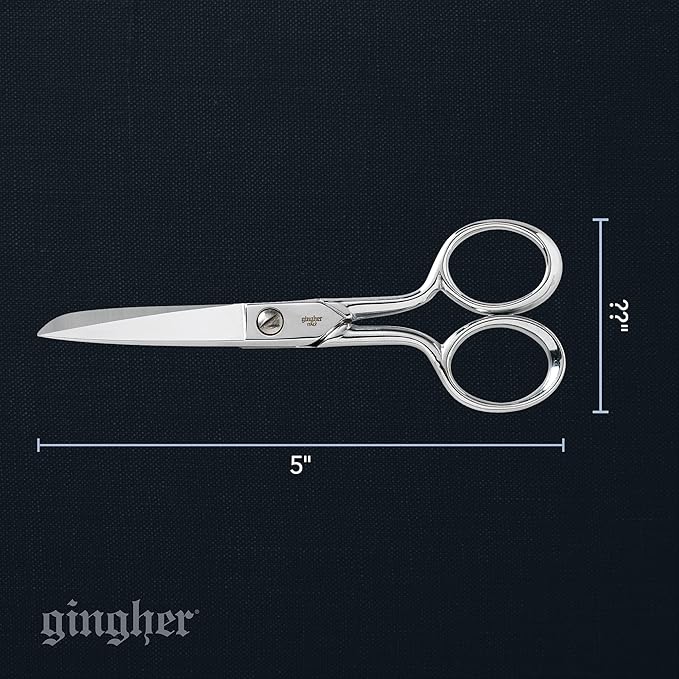 Gingher 5" Fabric Scissors, Premium Forged Steel Fabric Shears, Sharp Knife Edge Sewing Scissors for Cutting Cloth with Protective Sheath, Ambidextrous Design
