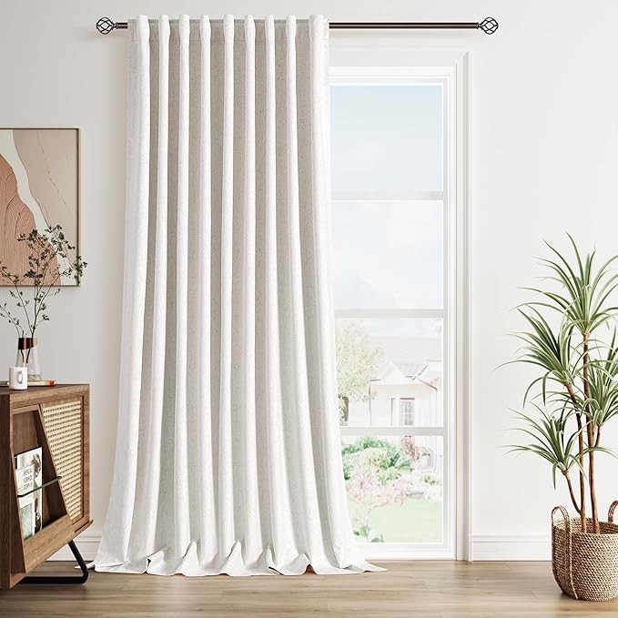 100% Blackout Linen Curtains 90 inch Length 1 Panel for Living Room Loop Pocket Pinch Pleated Black Out Drapes Cream Colored Heat Reducing Total Blackout Window Curtains for Bedroom 70x90