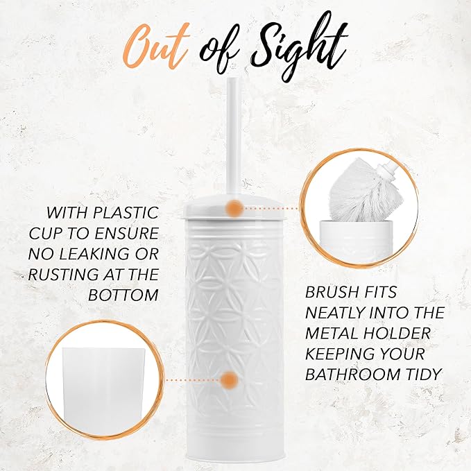 Autumn Alley White Farmhouse Bathroom Trash Can and Toilet Bowl Brush with Holder - White Bathroom Accessories Set for Charming Bathroom Décor