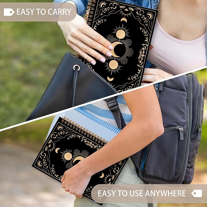 Black Witchy Moon Notebook Journal, Celestial Spiral Notebook, Moon Journal, Black and Gold MoonPhase Notebooks Gifts for Tarot Lovers Women Men, Witchy Gothic School Office Supplies, 6x8.2In