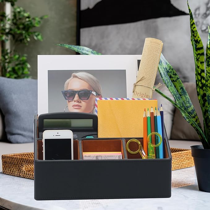 Desk Organizer, Mail Organizer Countertop, Bills Organizer, Mail Sorters, Magazine Holder, Desk Organizer and Accessories for Office Supplies, Brown, Black