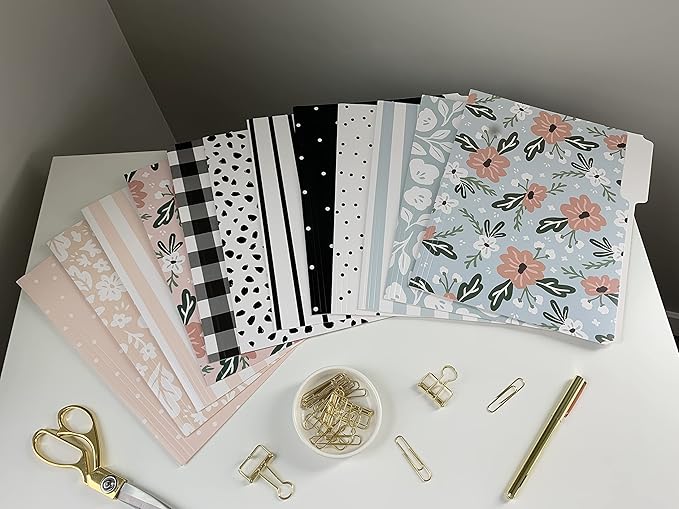 Cute File Folders, Set of 12 3-Tab Letter Size Decorative File Folders Boho Manilla 8.5 x 11 – Pretty Designer Home Office School Supplies (Harmony)