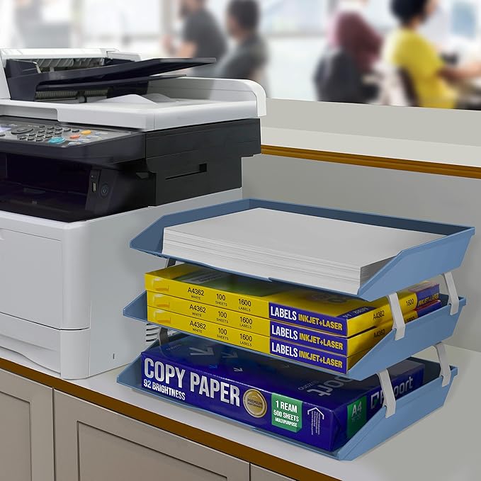 Acrimet Facility 3 Tier Letter Tray, Side Load, Letter Size/A4, Desktop File Organizer, Plastic (Solid Blue Color)