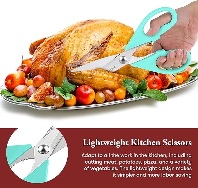 Kitchen Scissors - All Purpose Heavy Duty Meat Scissors, Poultry Shears, Dishwasher Safe, Stainless Steel, 2-Pack, Pastel Pink, Mint Blue