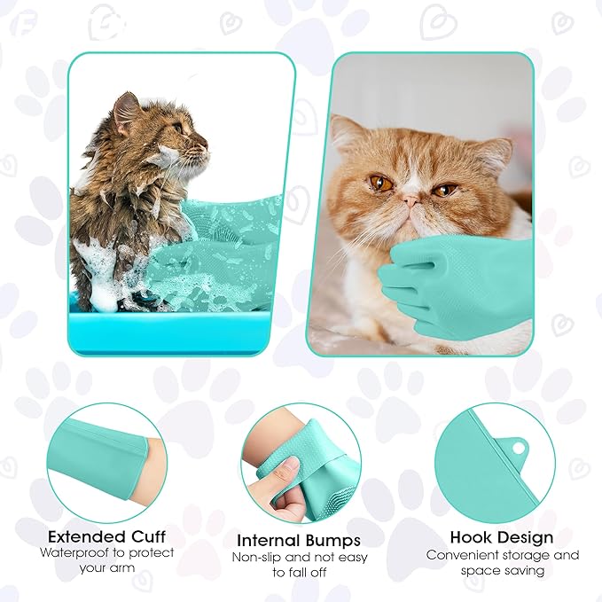 ZENELANEP Pet Grooming Gloves - High-Density Silicone Gloves with Enhanced Five Finger Design for Washing, Bathing and Massaging Dogs and Cats (Green)