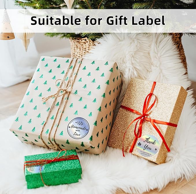 2'' Circle Thermal Labels, Holographic Sliver 400pcs Round Thermal Printer Labels, Multi-Purpose Stickers for Logo Design, Name/Price Tag, Address, QR Code