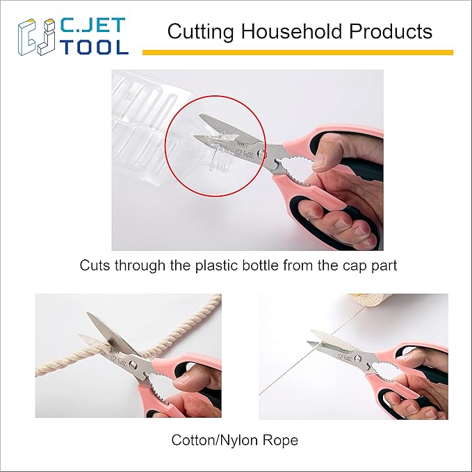 8" Heavy Duty Scissors, Utility Scissors All Purpose for Cardboard, Plastic, Carpet, Rope, Leather. Sharp Stainless Steel Blades, Non‑Slip Handle, Kitchen Shears for Food, Meat & Poultry