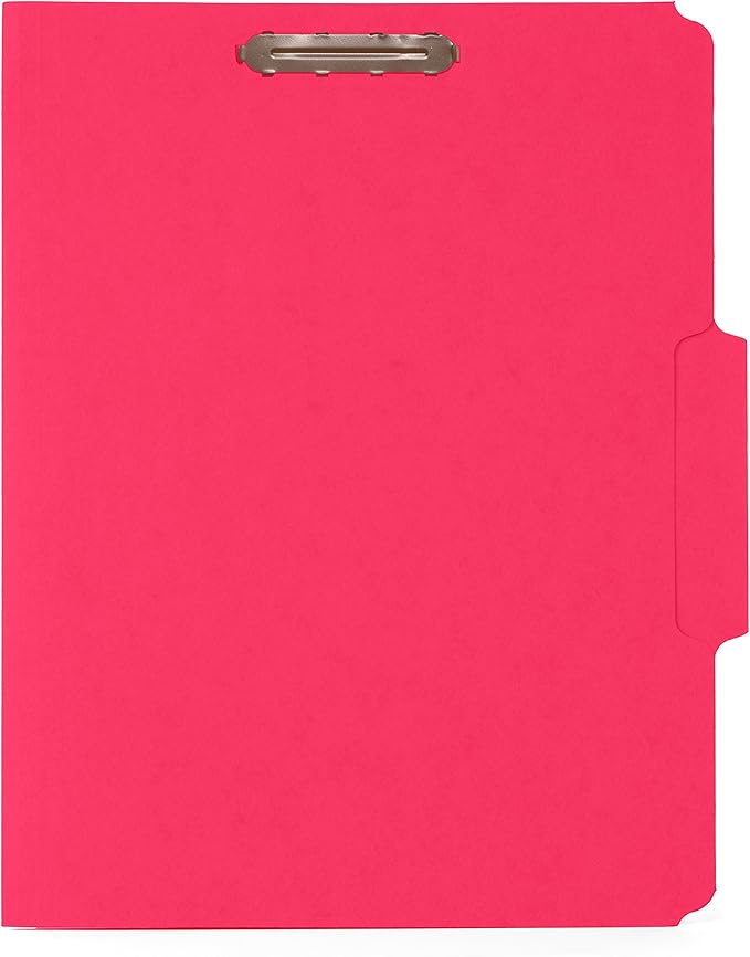 50 Red Fastener File Folders - 1/3 Cut Reinforced Assorted Tab - Durable 2 Prongs Designed to Organize Standard Medical Files, Law Client Files, Office Reports - Letter Size, Red, 50 Pack