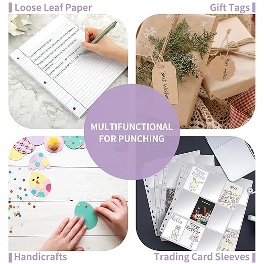 Single Hole Punch, 2 Pcs Hand Hole Puncher with Soft Grip Handle, 1/4" and 1/8" Small Hole Paper Punch for Crafts, Scrapbooks, 6 Sheets Capacity, Tags, Tickets - Purple