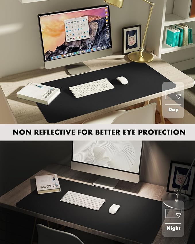 YSAGi Double-Sided Desk Pad, 35.4"x17"Leather Desk Mat, Eco Cork Desk Pad Protector,Large Mouse Pad,Waterproof Desk Blotter for Office/Home(Black)