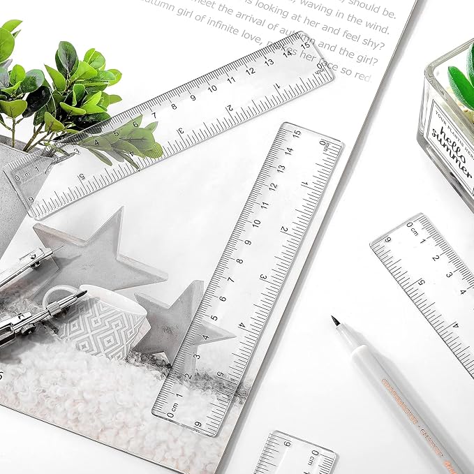 32 Pack 6 Inch Mini Rulers Bulk Plastic Small Rulers with Inches and Centimeters, Drafting Measuring Tool Set for Classroom Kids Student School Office Supplies(6 Inch,Clear)