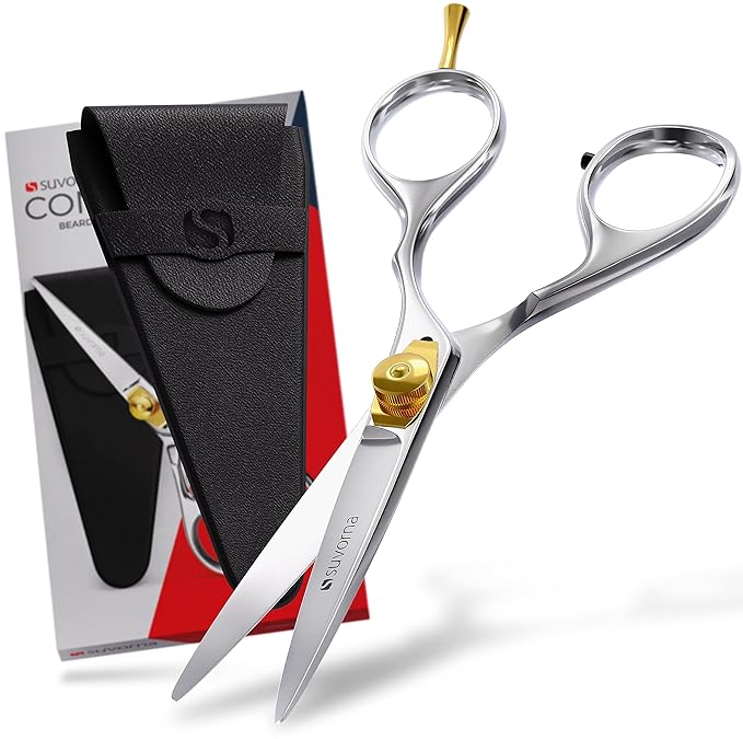 Suvorna Beard & Mustache Scissors for Men - 5" Grooming Scissors for Trimming, Cutting, and Shaping Facial Hair - Japanese Steel Hair Cutting Scissors for Barbers, Professionals & Home Use
