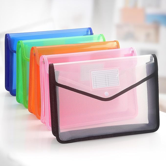 Plastic Expanding File Folder, Transparent envelopes with Snap Closure, No Dividers, Large Capacity, Fit Letter/A4 Size (Black)