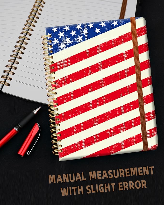 Ruled Spiral Writing Notebook,A5 Hardcover Lined College Journal for Women,Strong Twin-Wire Binding with Premium Paper,8.4" X 6",Perfect for School,Office,Home(Retro American Flag)
