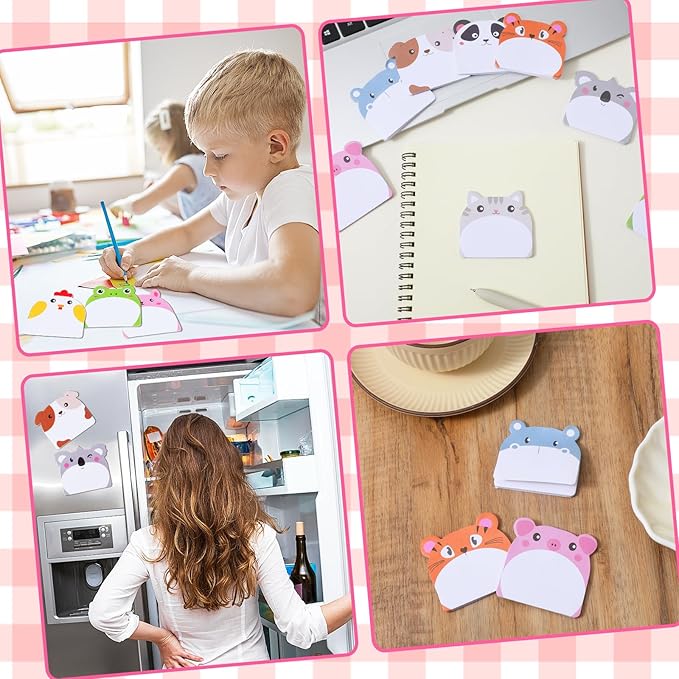 360Pcs Cartoon Animals Kawaii Sticky Notes Shimmeroo Cute Self-Adhesive Kawaii Sticky Notes Repositionable Colorful Note for Office School Students Journaling Writing Materials Key Marks Stationery