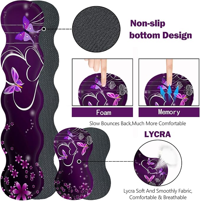 Upgraded Extended Gaming Mouse Pad, Keyboard Wrist Rest Pad, Wrist Support Mousepad Set, Artso Large Rubber Base Stitched Edges, Multifunctional Desk Pad (35 x15.5 in), Purple Heart Butterfly
