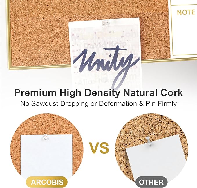 ARCOBIS Whiteboard Calendar with Cork Board, 36"x24" Magnetic White Board Calendar Dry Erase for Wall, Gold Frame Monthly Combination Board for Office, Home, School