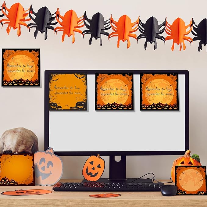 16 Pieces Halloween Sticky Note Halloween Note Pads with Spider Pumpkin Bat 480 Pieces of Self Adhesive Removable Memo Pads, 30 Sheets Each for Halloween School Office Home Students Teacher Presents