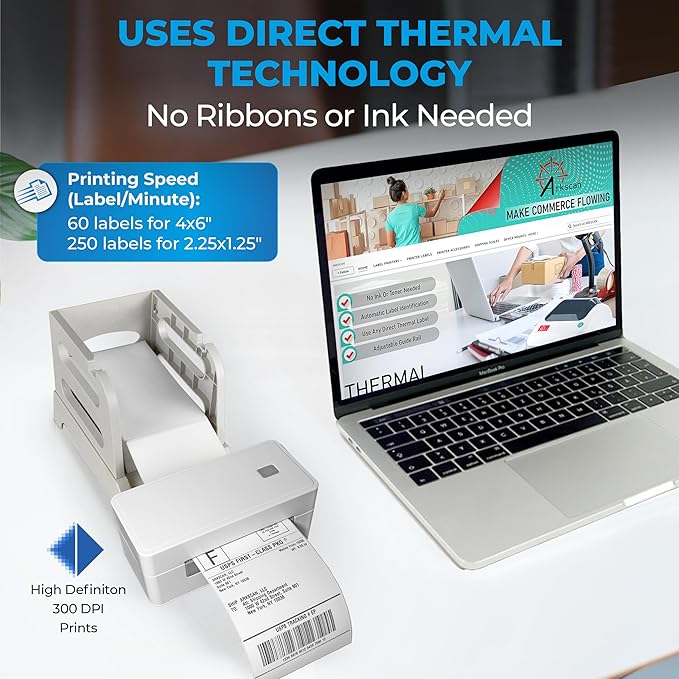 Arkscan 3044C-WF 300 DPI WiFi Shipping Label Printer Label Design Software on Windows, Print Wireless on Windows iPhone/iPad Mac Android UPS FedEx Ebay Shopify Shipstation Fanfold Direct Label