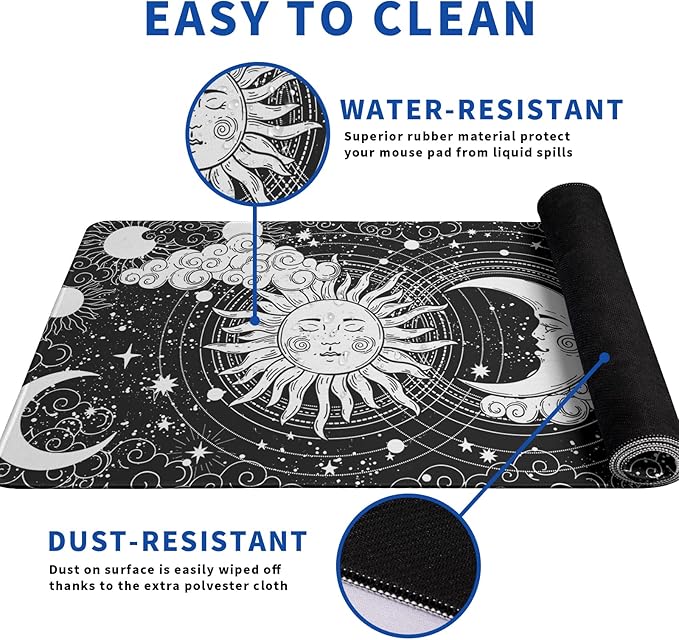 Magic Astrology Extended Big Mouse Pad Large, Gaming Mouse Pad Desk Pad,31.5x11.8 Inch Long Computer Keyboard Mouse Mat Black Mousepad with 3mm Non-Slip Base and Stitched Edge for Gaming and Office
