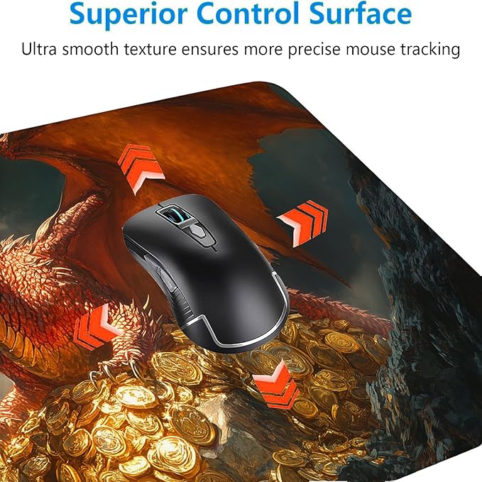 Red Dragon Gaming Mouse Pad Desk Pad Grand Majestic Treasure Hoard Gaming Mouse Mat with Stitched Edges,Non-Slip Waterproof Rubber Base Mouse Mat Office Computer Keyboard Laptop Home 31.5"x11.8"