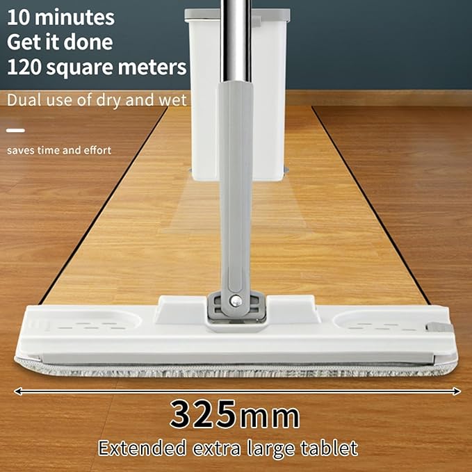 Flat Mop & Self-Wringing Bucket Set – 360° Pivot Head, Hands-Free Cleaning for Wet & Dry Use – Microfiber Pads for Hardwood, Tile, Laminate & Kitchen Floors