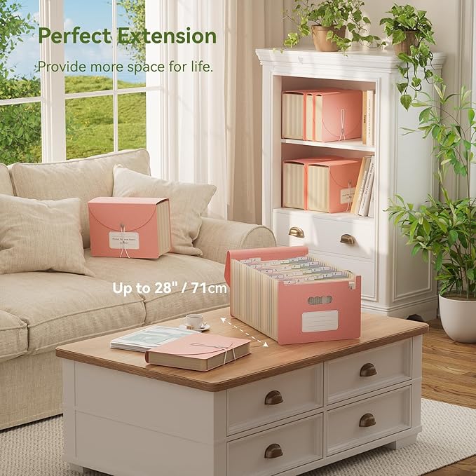 Accordion File Organizer, 26 Pockets Wheat Straw Expanding File Folder, Monthly Bill Receipt Organizer,A-Z Tabs,100% BPA Free,Return to Nature Healthy Living,Letter/A4 Size - Strawberry Pink