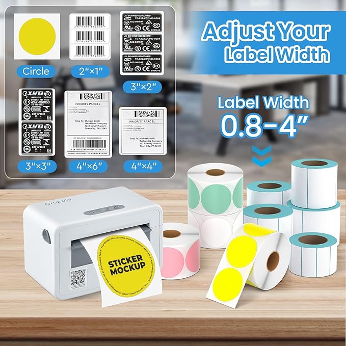 4x6 Shipping Label Printer - 203 DPI Thermal Label Printer for Small Business with Bluetooth/USB, Portable Thermal Printer for Warehouse, Home Office & Shipping Labels