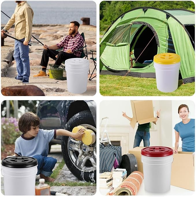 2 Pieces 5 Gallon Bucket Lid with Bucket Lid Opener,Plastic Storage Bucket Leak-Proof Screw Seal Lids,Pet Food Storage Container Lid for Home Paint Storage Buckets