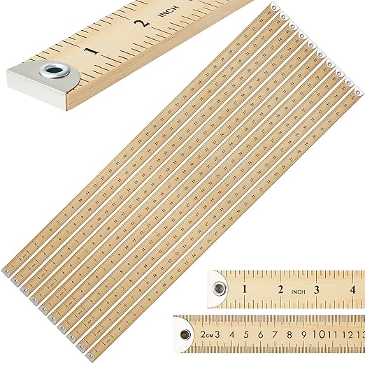 Hoteam 10 Pcs Heavy Duty Wooden Yardstick 36 Inches Natural Wood Yard Stick Ruler with Hang Hole Metal Tips 1/4-inch-thick Yardstick Ruler Metal Ends Meter Stick Clothing Measuring Home Office