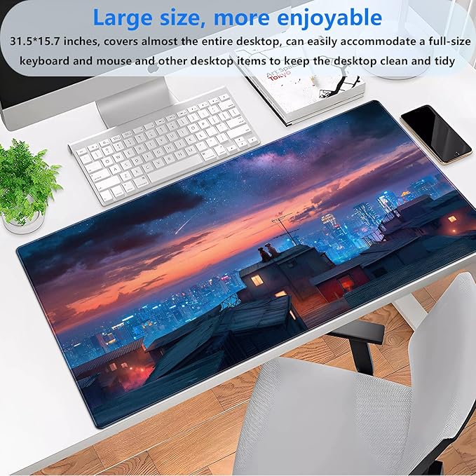 Desk Pad Mat, Extended XL Large Gaming Mousepad with Stitched Edges, Non-Slip Computer Mat Pad for Desk, Keyboard and Mouse mat 31.5 x 15.7 in