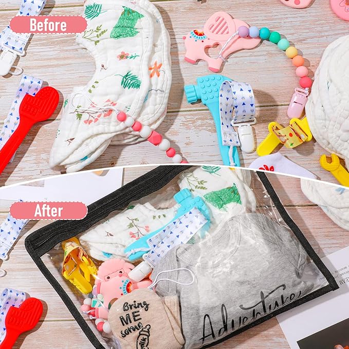 Outus 8 Pcs Clear Zipper Pouches Pencil Pouches PVC Makeup Pouch Envelopes Folder Storage Multi Purpose Pouch Document File Organization Bags, Office Supplies (Black Edgin,13 x 10.5 Inches)