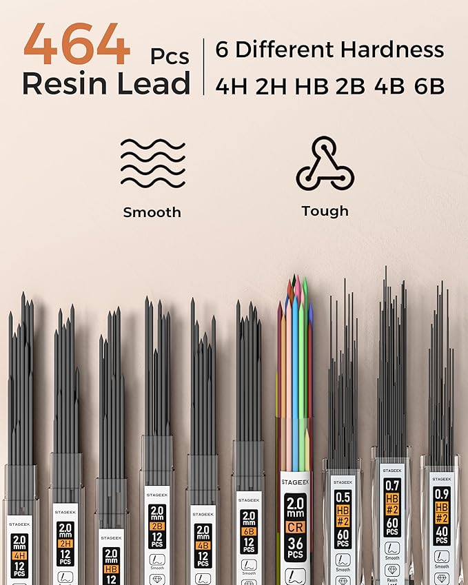 30PCS Mechanical Pencil Set with Leather Bag, Drawing Pencils 0.5, 0.7, 0.9MM & 3PCS 2MM Sketching Pencil with 464PCS Leads (6B 4B 2B HB 2H 4H Color) for Artist Drafting Drawing Writing