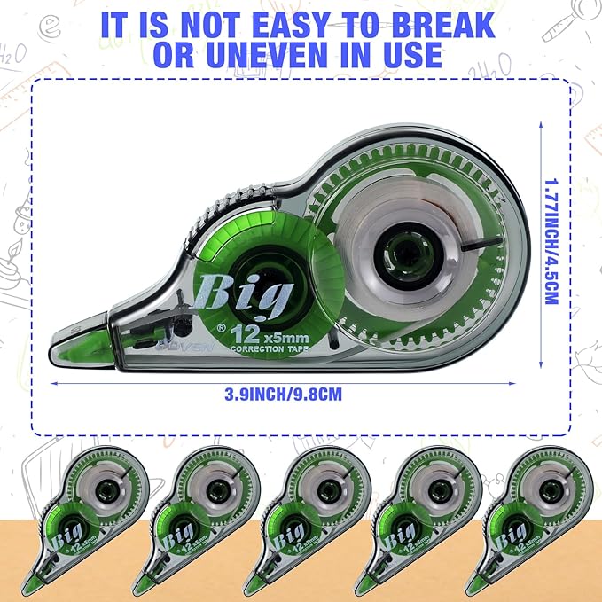 Yexiya 100 Pcs Correction Tapes Original Correction Wide Eraser Applicator Easy to Use Applicator Translucent Tapes Shows for Office Note Journal Scrapbooking, 0.2 Inch x 39.4 Feet