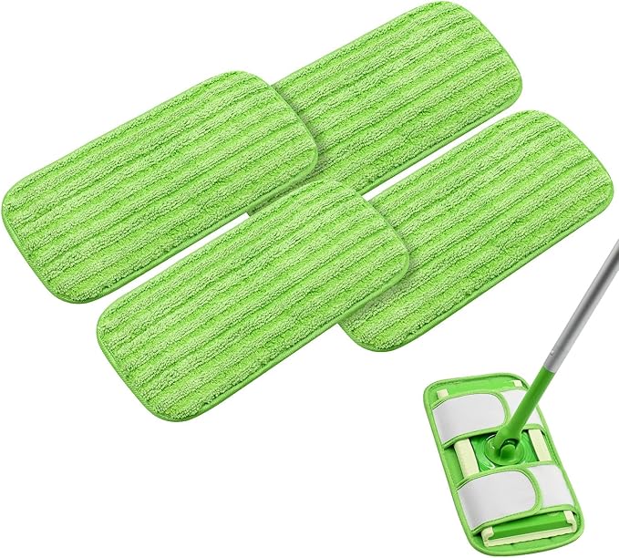 Reusable Mop Pads for Swiffer Sweeper Mops Microfiber Mop Floor Pad Refills Compatible with Sweeper Washable Mop Head Pads Replacements for Multi Surface Dry & Wet Floor Cleaning, 4 Pack
