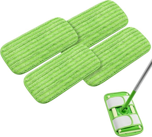 Reusable Mop Pads for Swiffer Sweeper Mops Microfiber Mop Floor Pad Refills Compatible with Sweeper Washable Mop Head Pads Replacements for Multi Surface Dry & Wet Floor Cleaning, 4 Pack