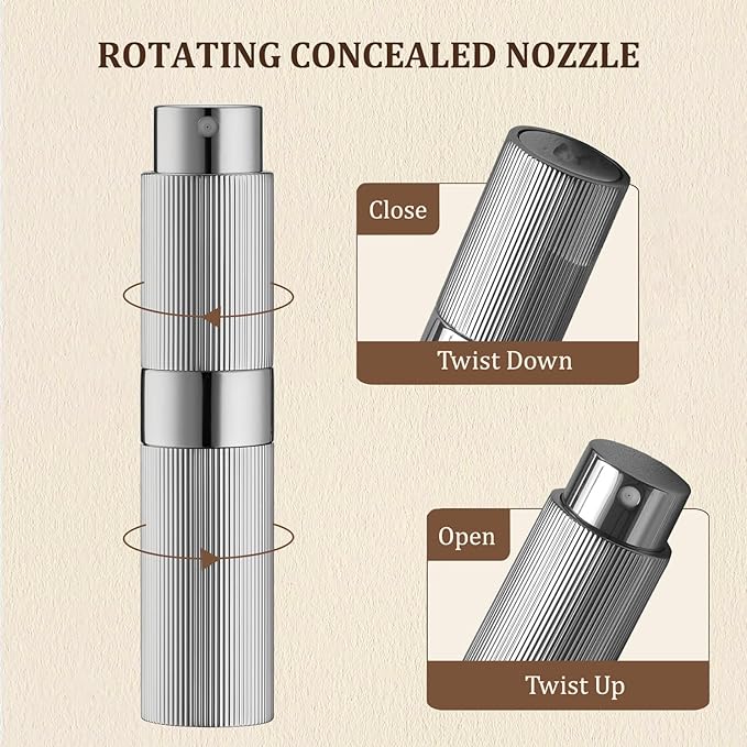 LISAPACK Perfume Travel Refillable Bottle - Atomizer Cologne Spray for Men Portable - Mini Sprayer Empty for Refill - Small Size 8ML Striped (Silver, Gold, Blue)