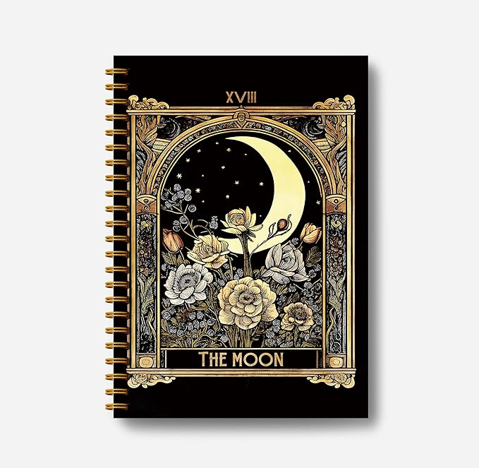 Tarot Card Notebook Journal - The Moon Tarot Notebook, 5.5×8.3 Tarot Spiral Bound Notebook Aesthetic with 164 Pages, Witch Journal, Witch Gifts