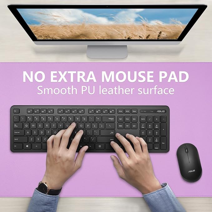 Dual-Sided Desk Pad, Large Mouse Pad - Natural Cork & PU Leather Non-Slip Waterproof Desk Mats for Office and Home (Purple, 31.5" x 15.7")