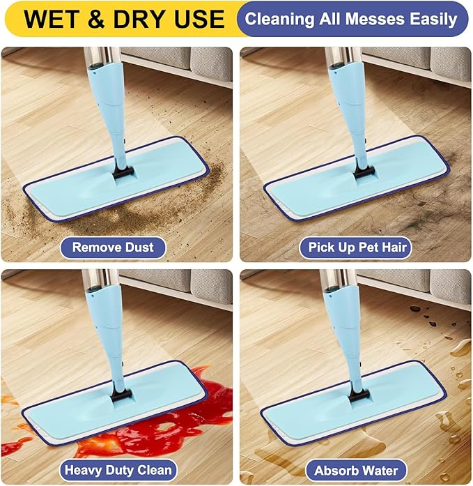 3 Pack 16.5 inch Reusable Mop Pads Microfiber Spray Mop Replacement Heads for Wet/Dry Mops Compatible with Bona Floor Care System (Darkblue )