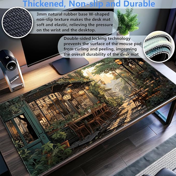 Green Desk Mat Large Mouse Pad Gaming Mousepad XL 31.5 x15.7 in Full Desk Keyboard Mouse Mat for Desk Extra Computer Pad with Stitched Edges 3mm Rubber Non-Slip Base Desktop Mat for Work and Play