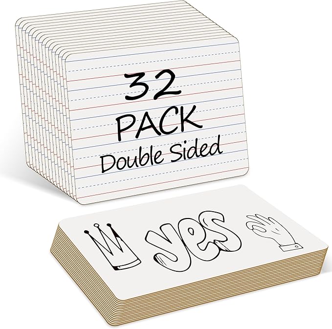 32 Pack Dry Erase Boards, 9"x12" Double Sided Easel Small Whiteboards with Lines for Kids, Education Teacher Classroom Bulk, Mini Portable Drawing Writing White Boards Lined Lapboards for Students