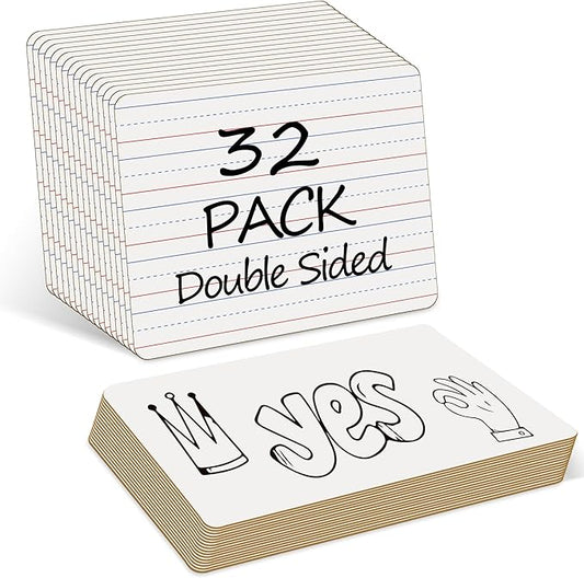 32 Pack Dry Erase Boards, 9"x12" Double Sided Easel Small Whiteboards with Lines for Kids, Education Teacher Classroom Bulk, Mini Portable Drawing Writing White Boards Lined Lapboards for Students