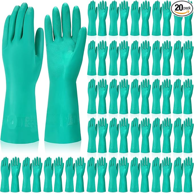 20 Pairs Chemical Resistant Gloves Heavy Duty Thick Nitrile Gloves Bulk for Cleaning, Resist Household Acid, Alkali and Oil (Large)
