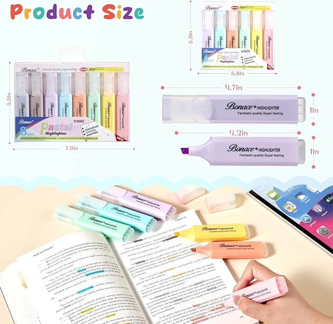 Pastel Highlighters,Chisel Tip Marker Pen,8 Assorted Macaron Colors Highlighter Pens, Mini Highlighters,Water Based, Quick Dry For Back to School Supplies，Aesthetic Highlighter for Office