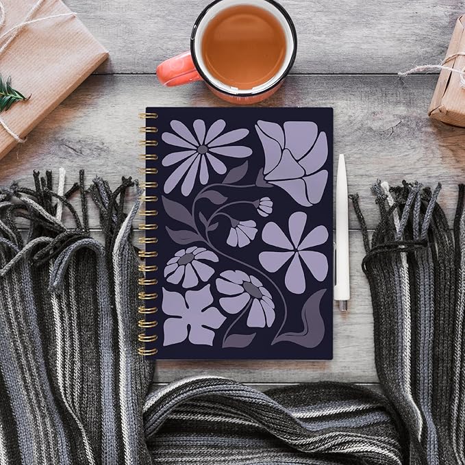 VONTP Boho Abstract Floral Spiral Notebook, Purple Abstract Flower Aesthetic Journal, Boho Office Supplies, Botanical Floral College Ruled Notebook Journal for Writing, 5.5x8.3