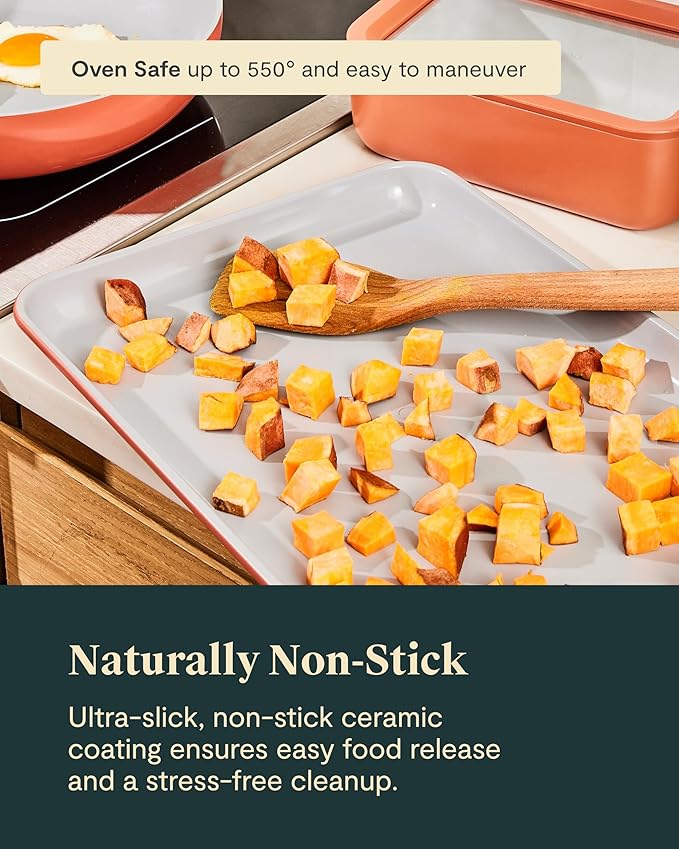 Caraway Non-Stick Ceramic Medium Baking Sheet - Naturally Slick Ceramic Coating - Non-Toxic, PTFE & PFOA Free - Perfect for Baking, Roasting, and More - Medium (15" x 10") - Black